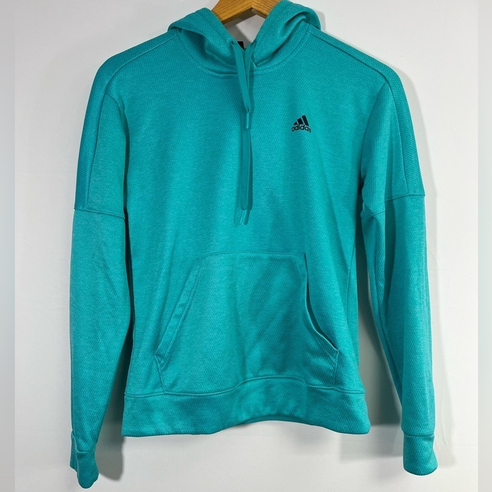 Adidas Womens Small Teal Climawarm Pullover Kangaroo Pocket Hoodie DA0235